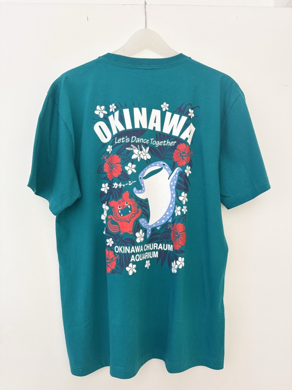 NWOT Okinawa Aquarium Teal Graphic Tee - "Let's Dance Together" Size L